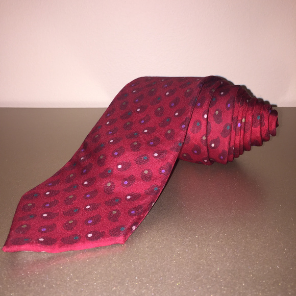 80s Christian Dior Neck Tie 100% Silk Paisley Red - Picture 1 of 5